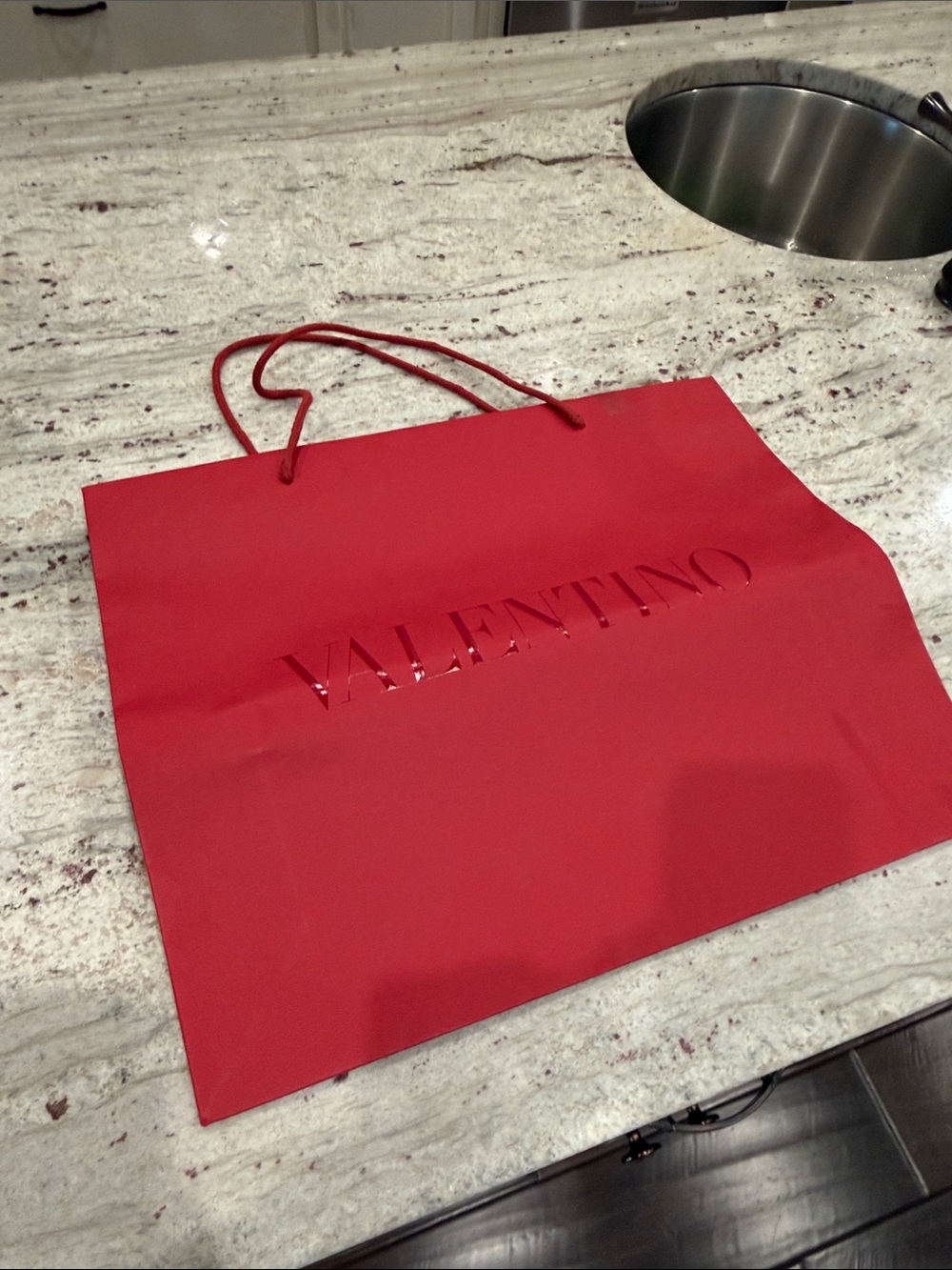 Valentino Red Tote Bag with Embossed Logo